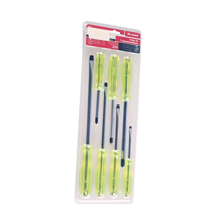 7 Pc Transparent Acetate Handle Hammer Flat Phillips Screwdriver Impact With Blister Pack