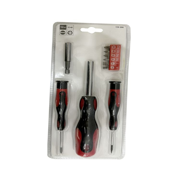 Professional Crv 3 PC Rubber Handle Screwdriver Set,including 1 Ratchet Screwdriver and 6 Bits
