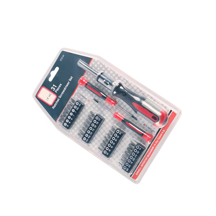 Bicycle Repairing Tool Set 31 Pc Rubber Handle Ratcheting Screwdriver Set With Blister Packs
