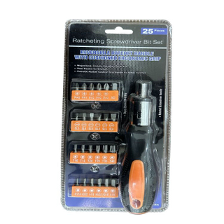 25 Piece Ratcheting Screwdriver Bit Set Reversible Ratchet Handle With Cushioned Ergonomic Grip