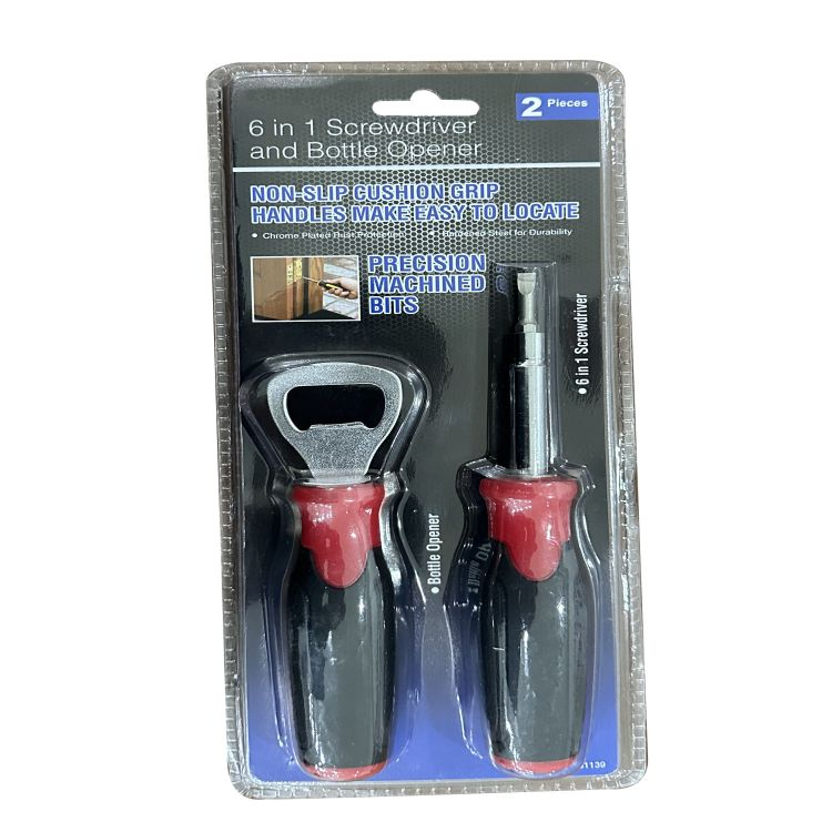 Non-slip Cushion Grip Handles Make Easy to Locate 6 in 1 Screwdriver and Bottle Opener,precision Machined Bits Screwdriver Set