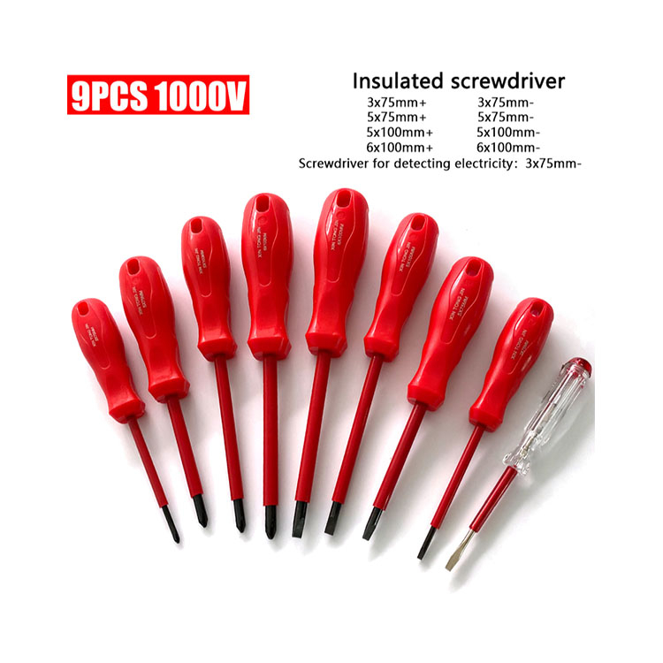 Professional 9pc Insulated Screwdriver Set-8pc VDE Torque Ready and 1pc Non-Contact Voltage Detector