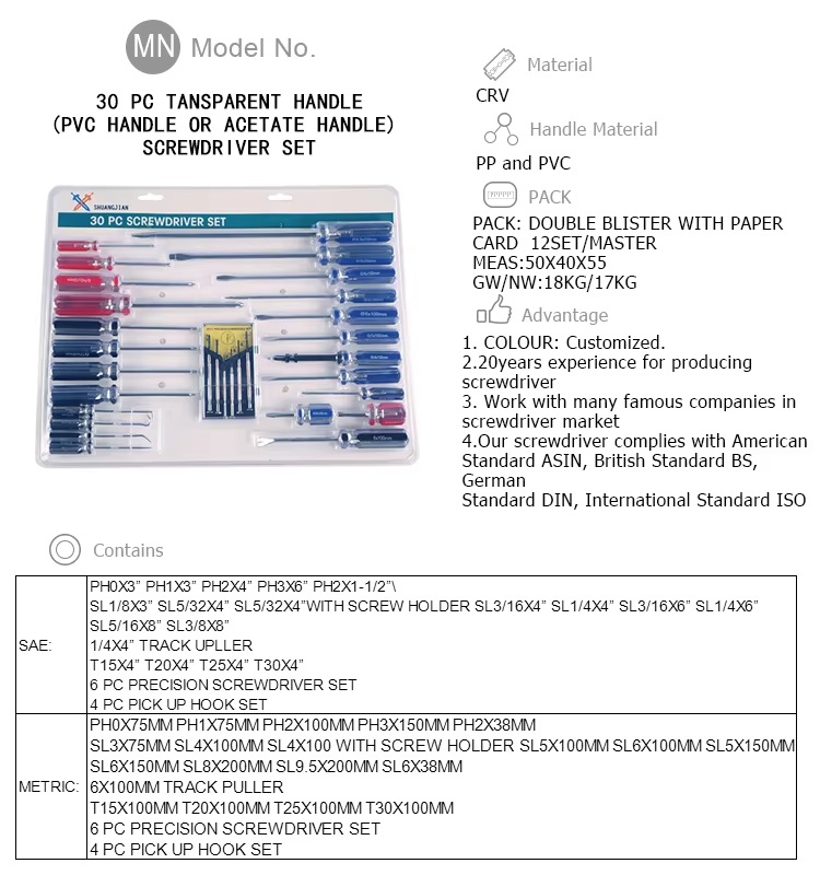 Private Label Made New 1.5mm 2.0mm 2.5mm 3.0mm 4pcs Phillips Flat Head Bit Handle Screwdriver Set,30 PCS Screwdriver Set