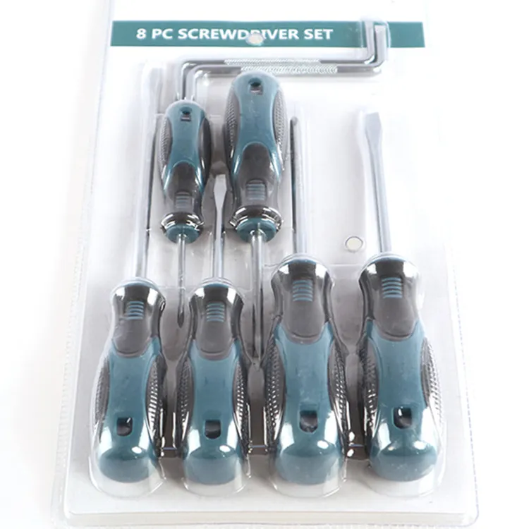 Custom Color Household Tool Set Multi Screw Holding Tool 8pc Flat Head Screwdriver With Blister Pack