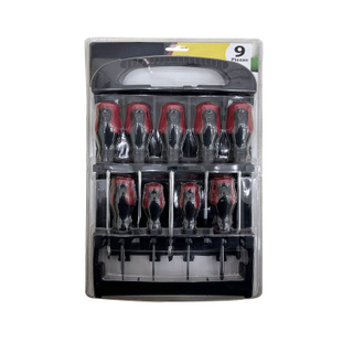 Private Label Double Blister 9 PC Screwdriver Set,hand Tool Kits Rubber Handle Screwdriver Set