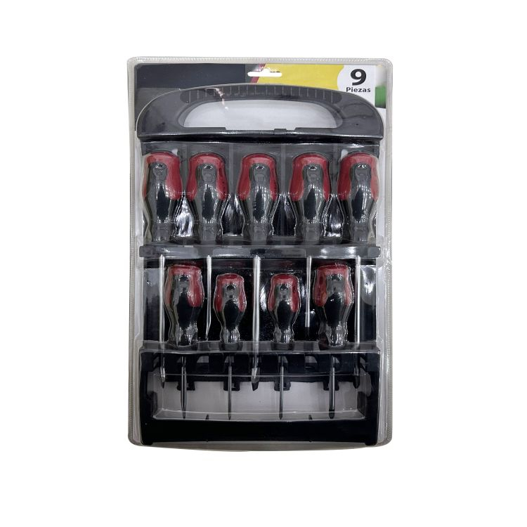 Private Label Double Blister 9 PC Screwdriver Set,hand Tool Kits Rubber Handle Screwdriver Set