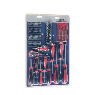Manufacturers Supply Double Blister Shell 75 PC Screwdriver Set,including 1 Ratchet Screwdriver and 58 Bits