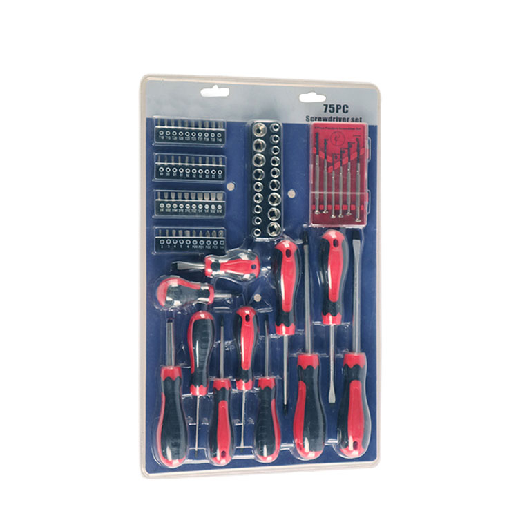 Manufacturers Supply Double Blister Shell 75 PC Screwdriver Set,including 1 Ratchet Screwdriver and 58 Bits