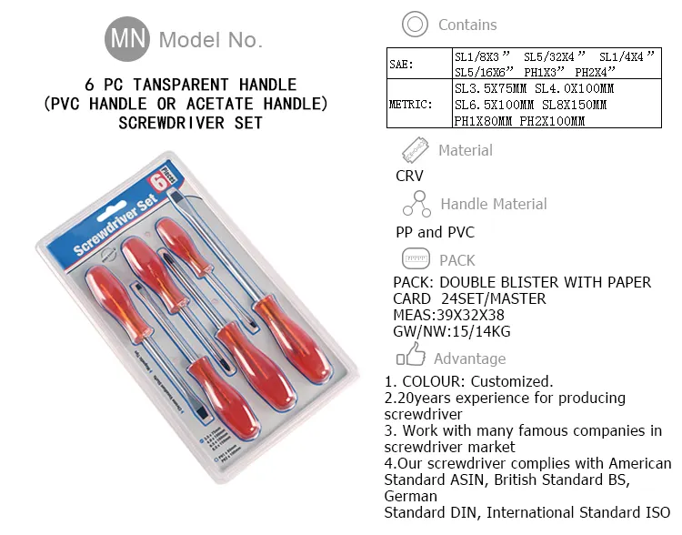 Factory Price Stable Quality 6 Pcs Acetate Handle Magnetic Cross Slotted Screwdriver Mini